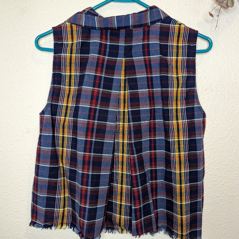 Madewell Plaid Button Down Tank Top with Fringe and Collar Medium - Picture 6 of 7